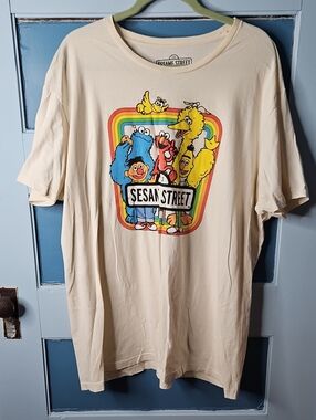 Sesame Street Cream Tee with Rainbow Character Graphic Front & Back 2X